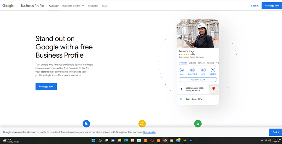 Google Business Profile Signup Page